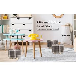 La Bella Lattice Fabric Ottoman Round Wooden Leg Foot Stool