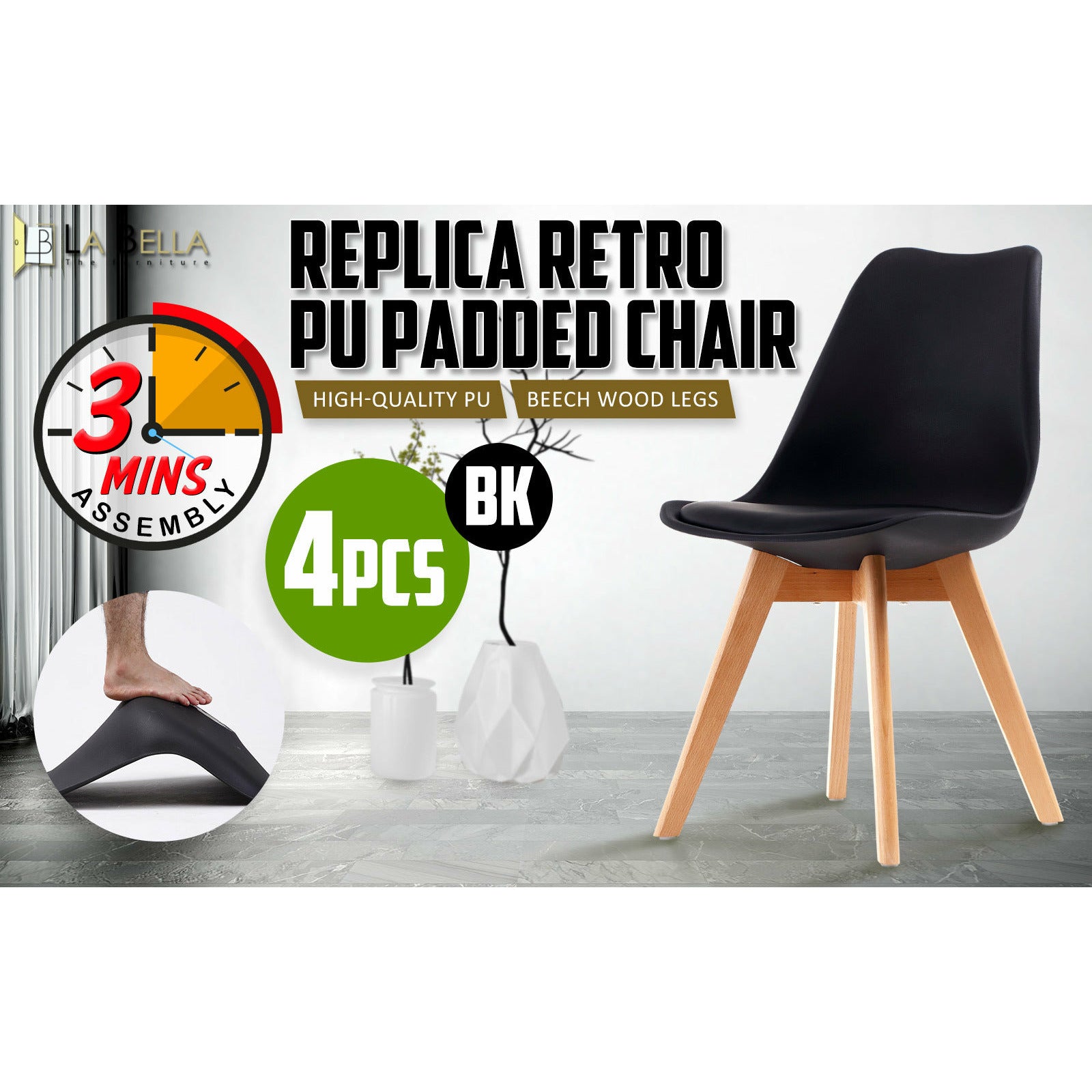 La Bella 4 Set Blue Retro Dining Cafe Chair Padded Seat