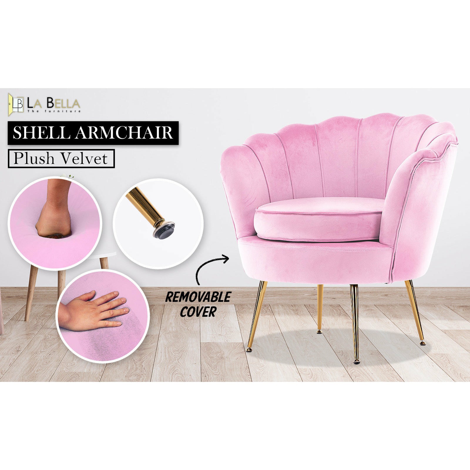 La Bella Shell Scallop Pink Armchair Lounge Chair Accent Velvet