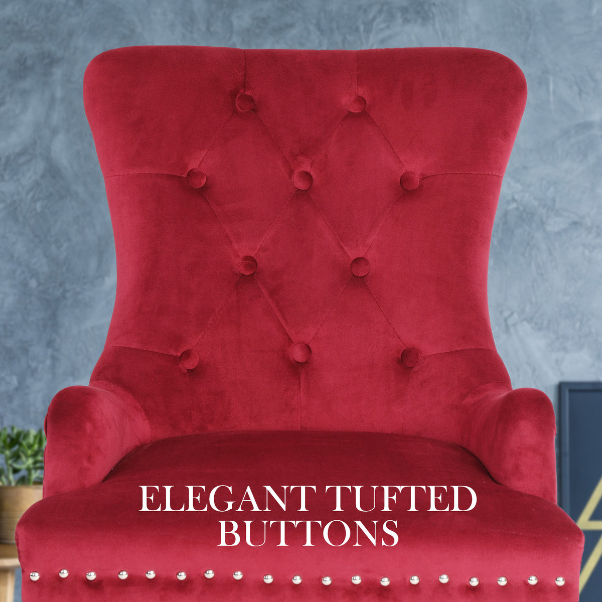 La Bella 4 Set Red French Provincial Dining Chair Ring Studded Lisse Velvet Rubberwood