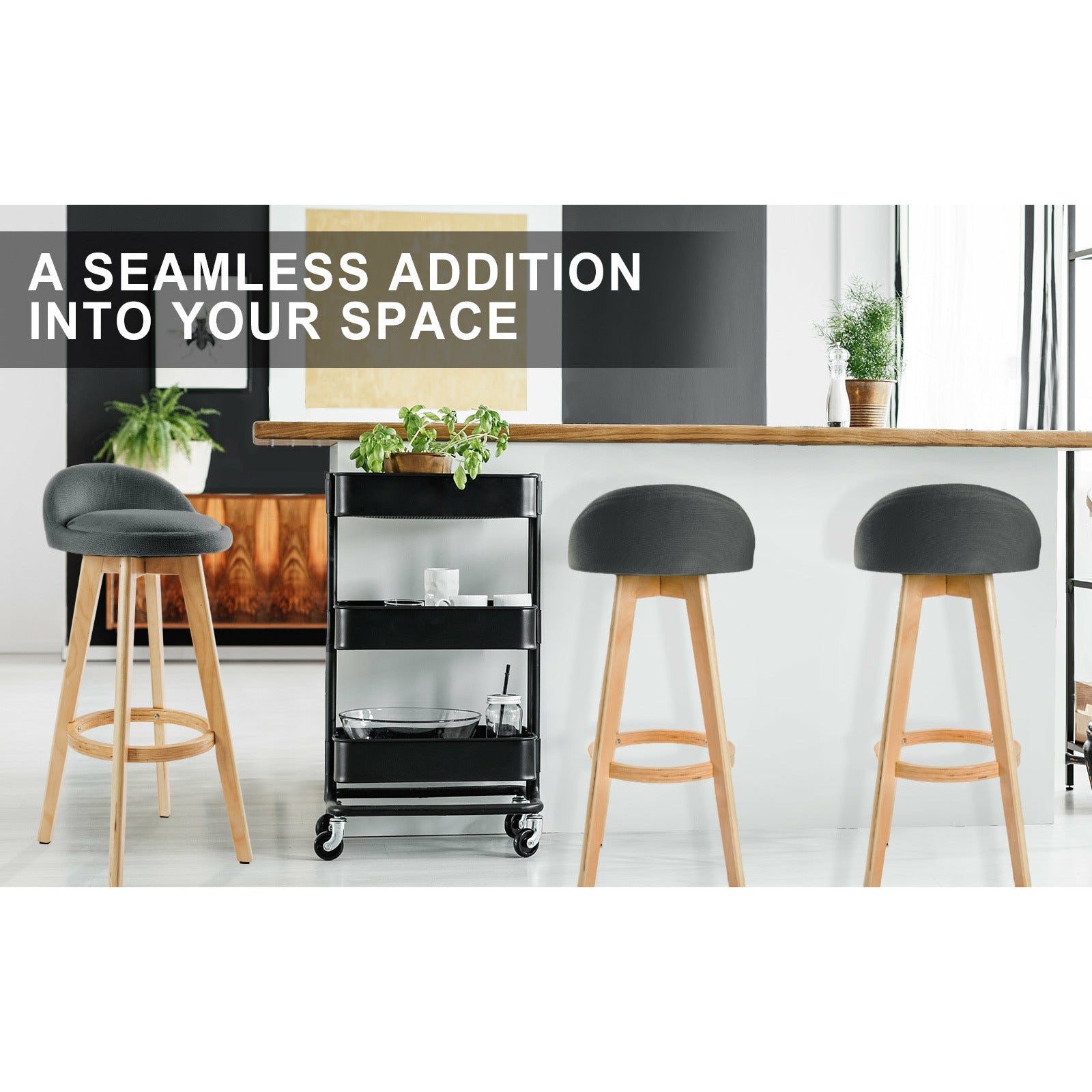 La Bella 2 Set 72cm Grey Wooden Bar Stool Leila Fabric