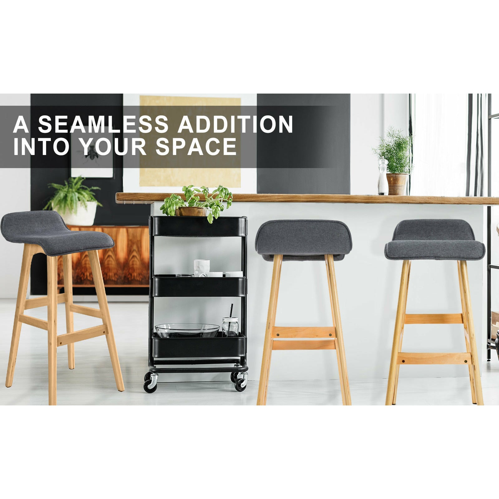 La Bella 4 Set 74cm Grey Wooden Bar Stool Sophia Fabric