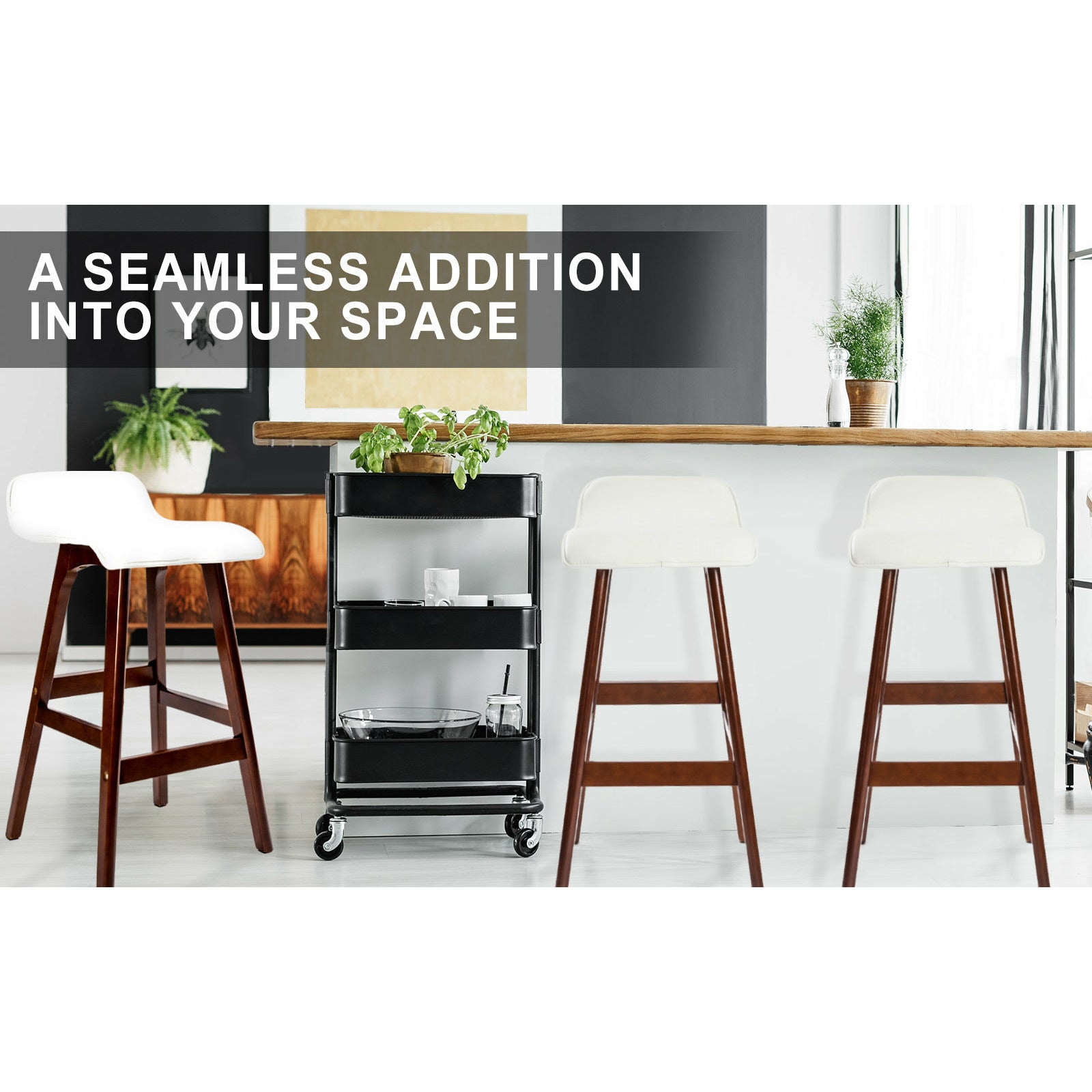 La Bella 4 Set 65cm White Brown Wooden Bar Stool Sophia Leather