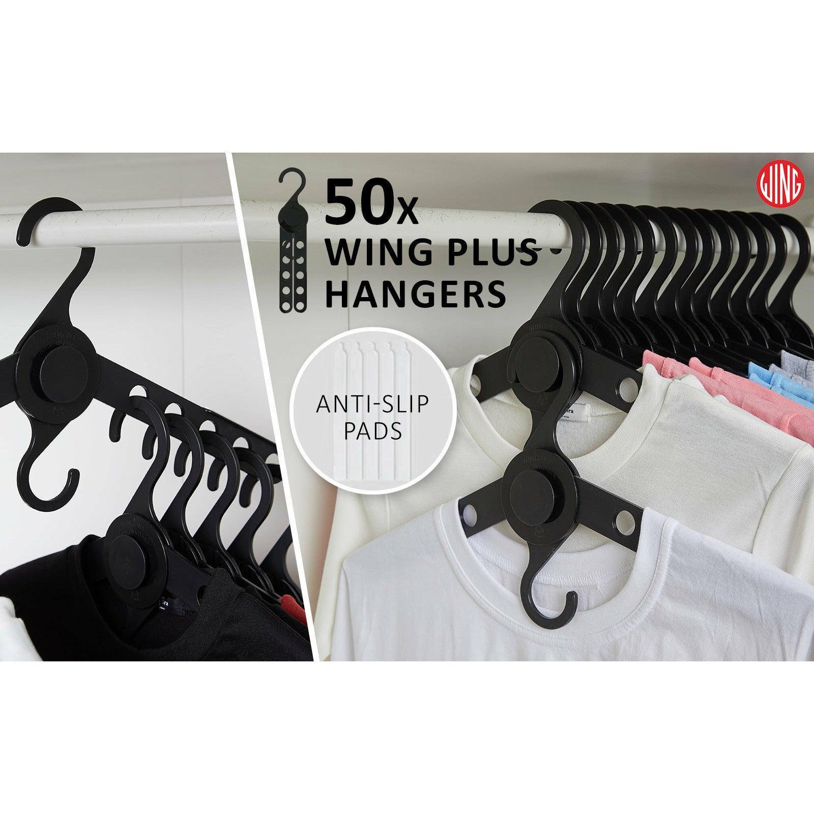 WING 50 Set Black Plus Hanger Multiple Clothes Rack Organizer Foldable