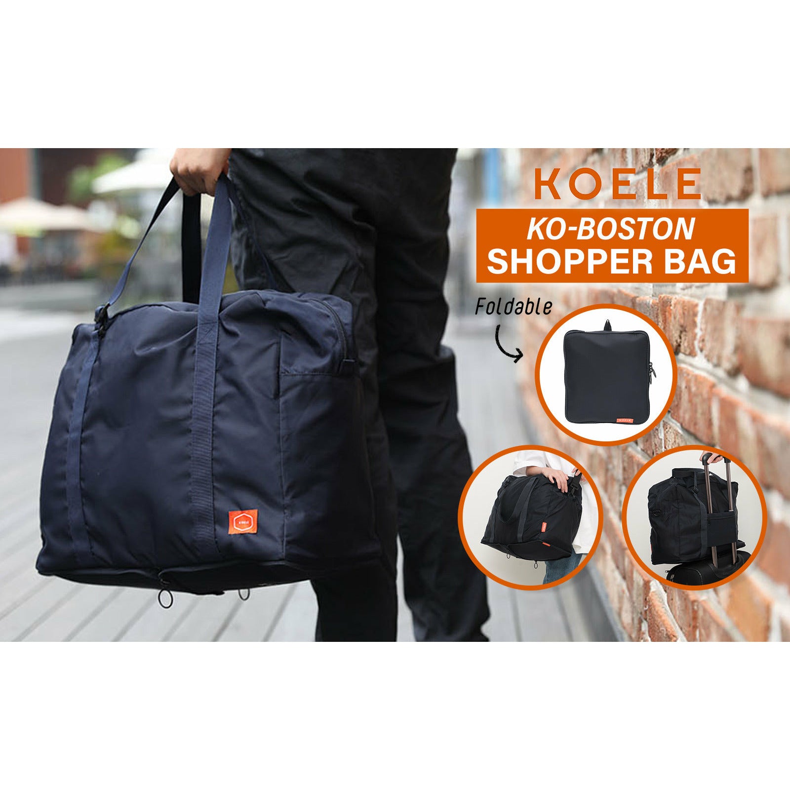 KOELE Navy Shopper Bag Travel Duffle Bag Foldable Laptop Luggage KO-BOSTON