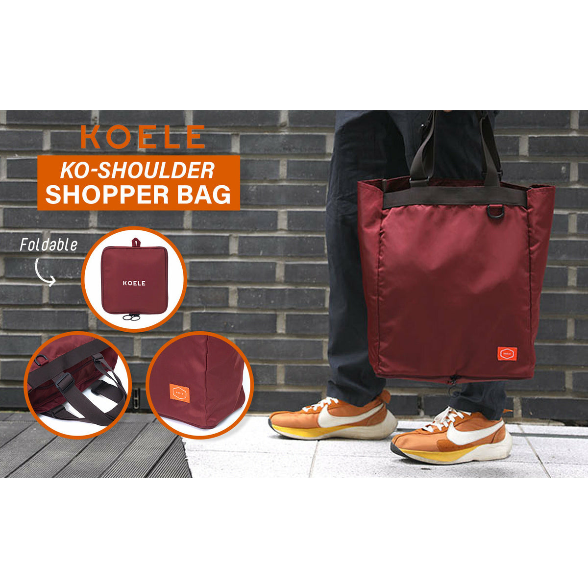 KOELE Wine Shopper Bag Tote Bag Foldable Travel Laptop Grocery KO-SHOULDER