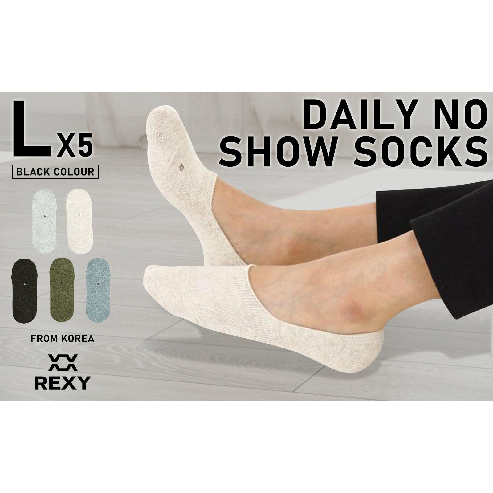 Rexy 5 Pack Large Multi Colour Daily No Show Ankle Socks Non-Slip Breathable