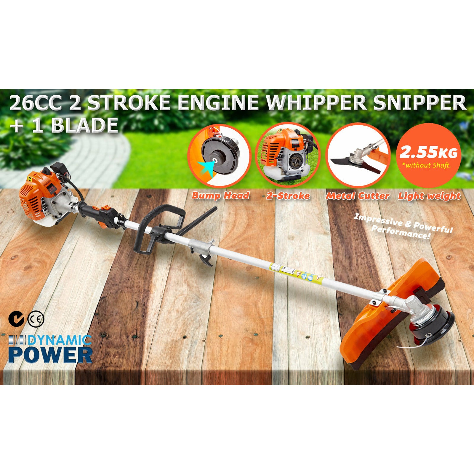 Dynamic Power Garden Whipper Snipper Brush Cutter 26cc with 1 Blade