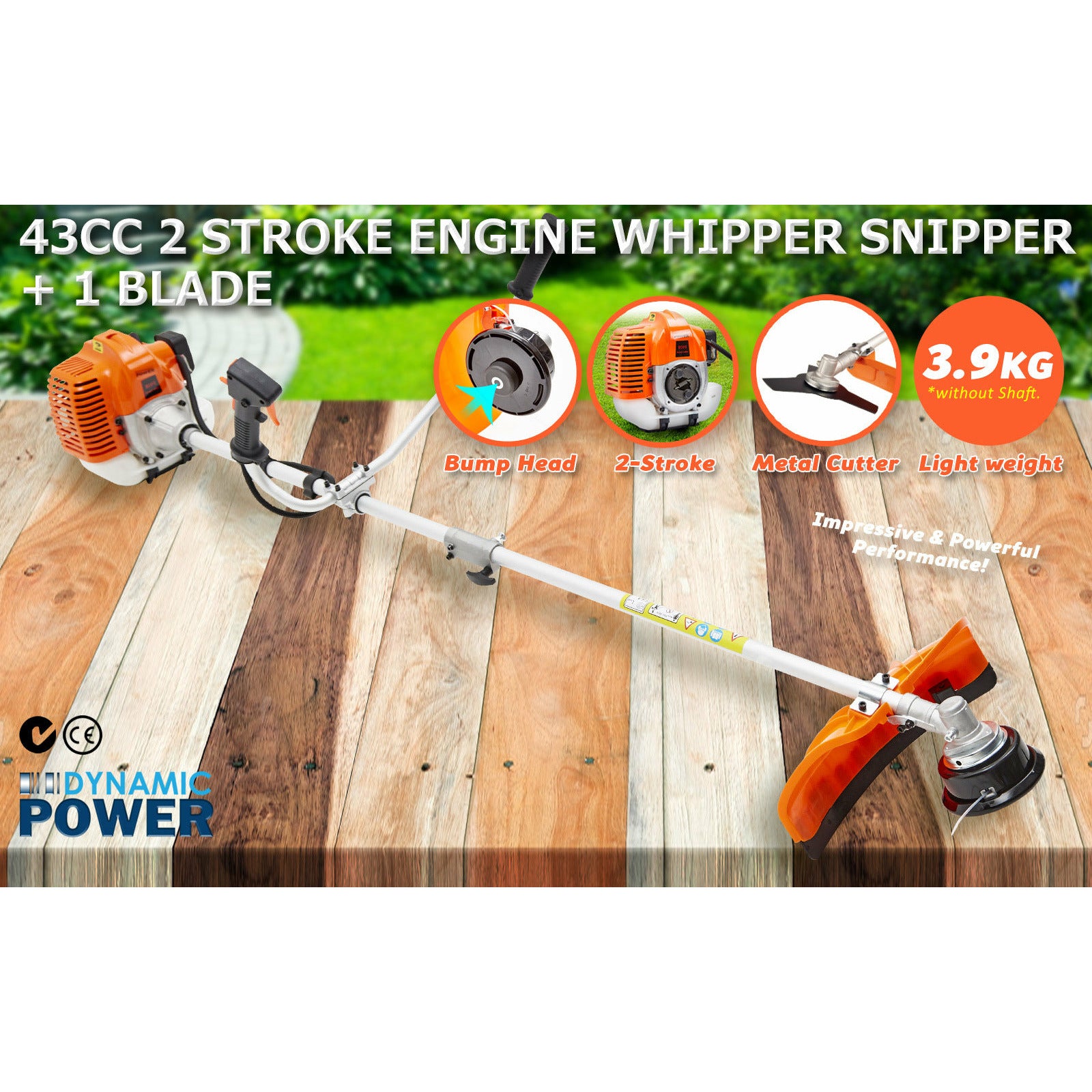 Dynamic Power Garden Whipper Snipper Brush Cutter 43cc + 1 Blade