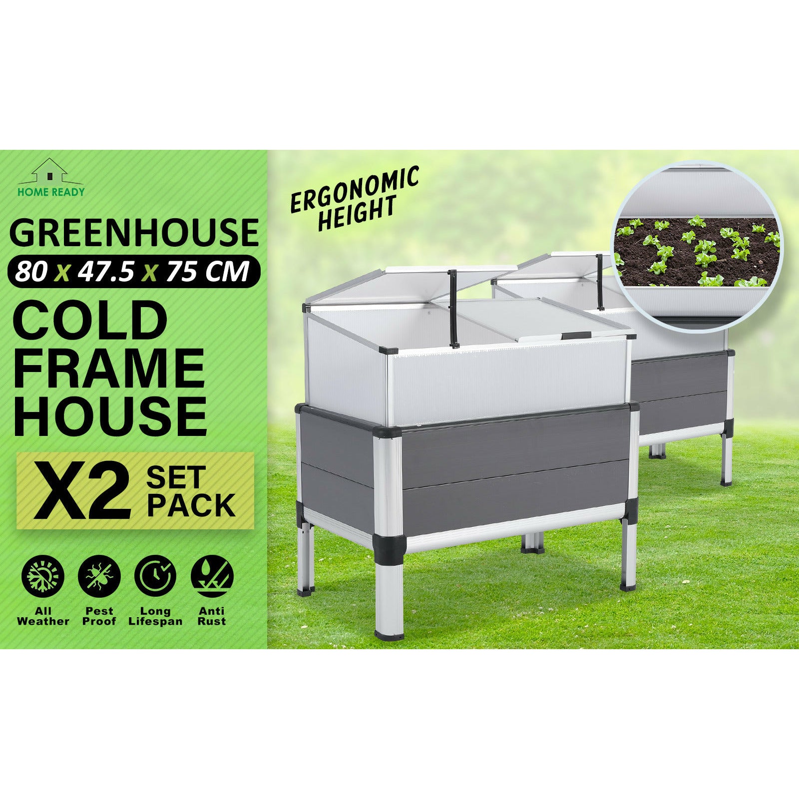 Home Ready 2 Set Cold Frame Greenhouse Cover Raised Garden Bed Stand Planter