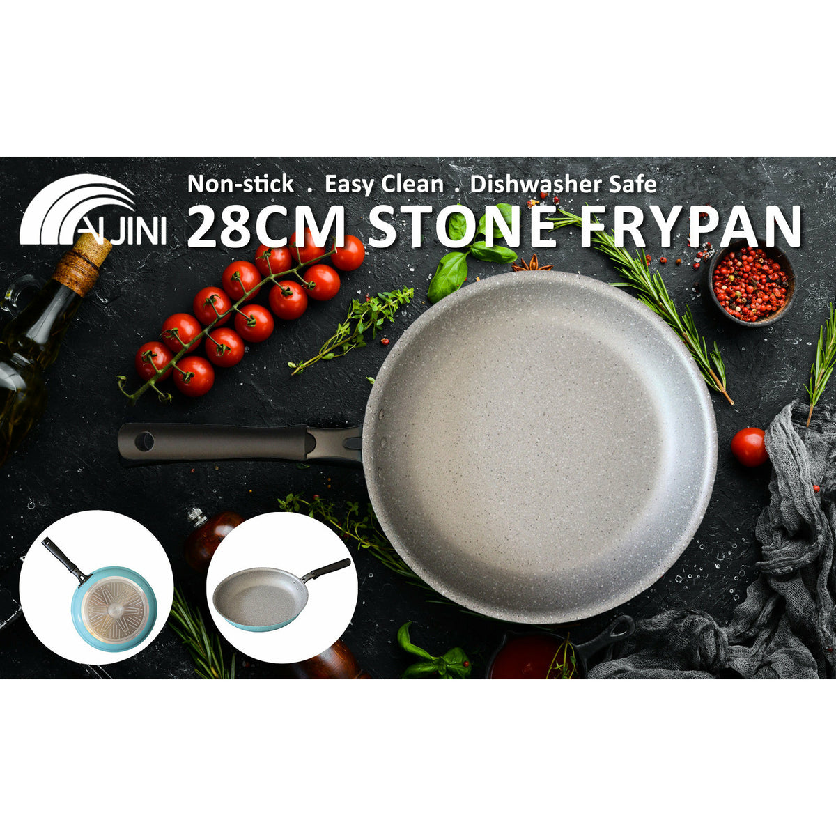 Fanjini Round 28cm Pure Sky Blue Stone Frypan Frying Pan Non-Stick Induction Ceramic