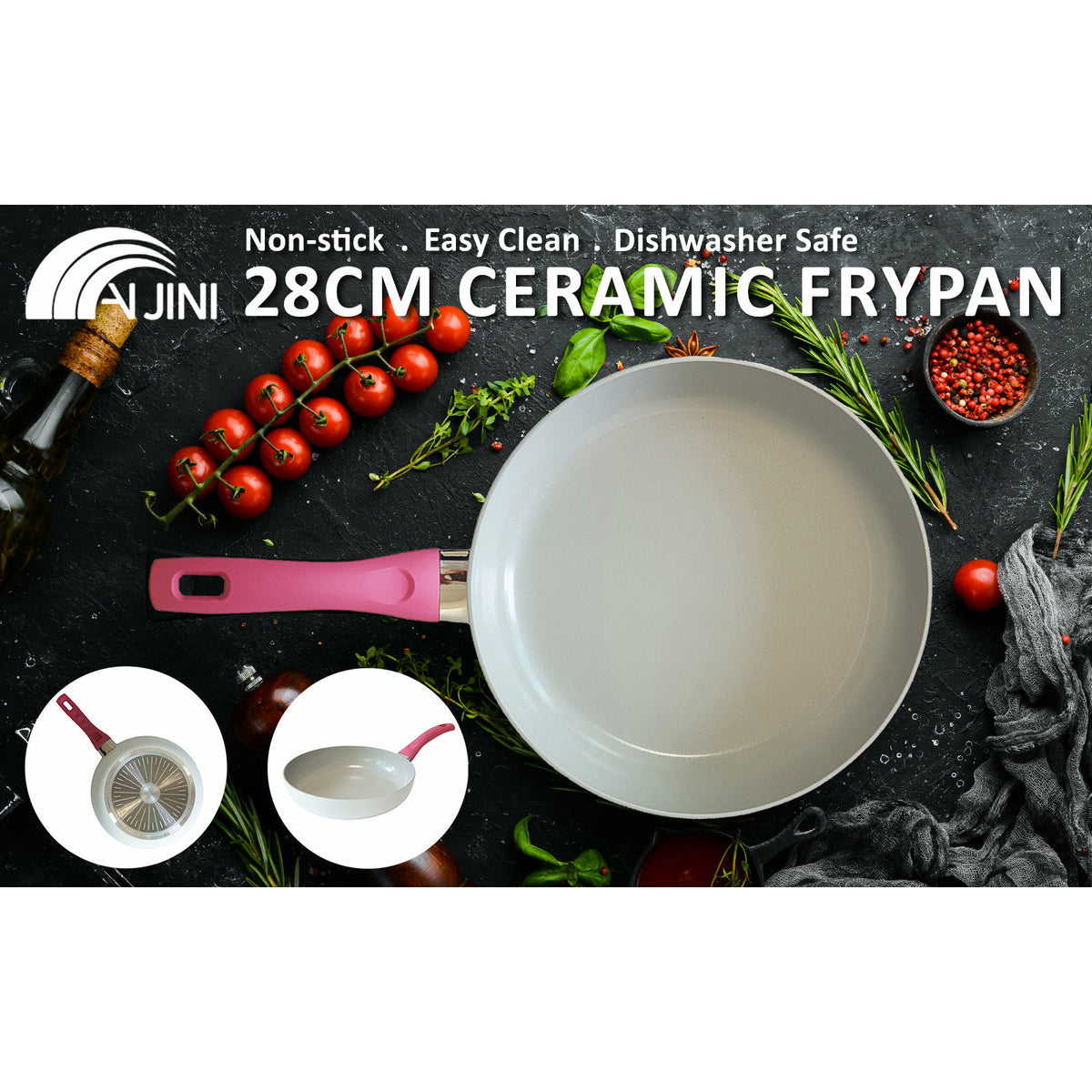 Jiniart Round 28cm White Wok Wokpan Non-Stick Induction Ceramic