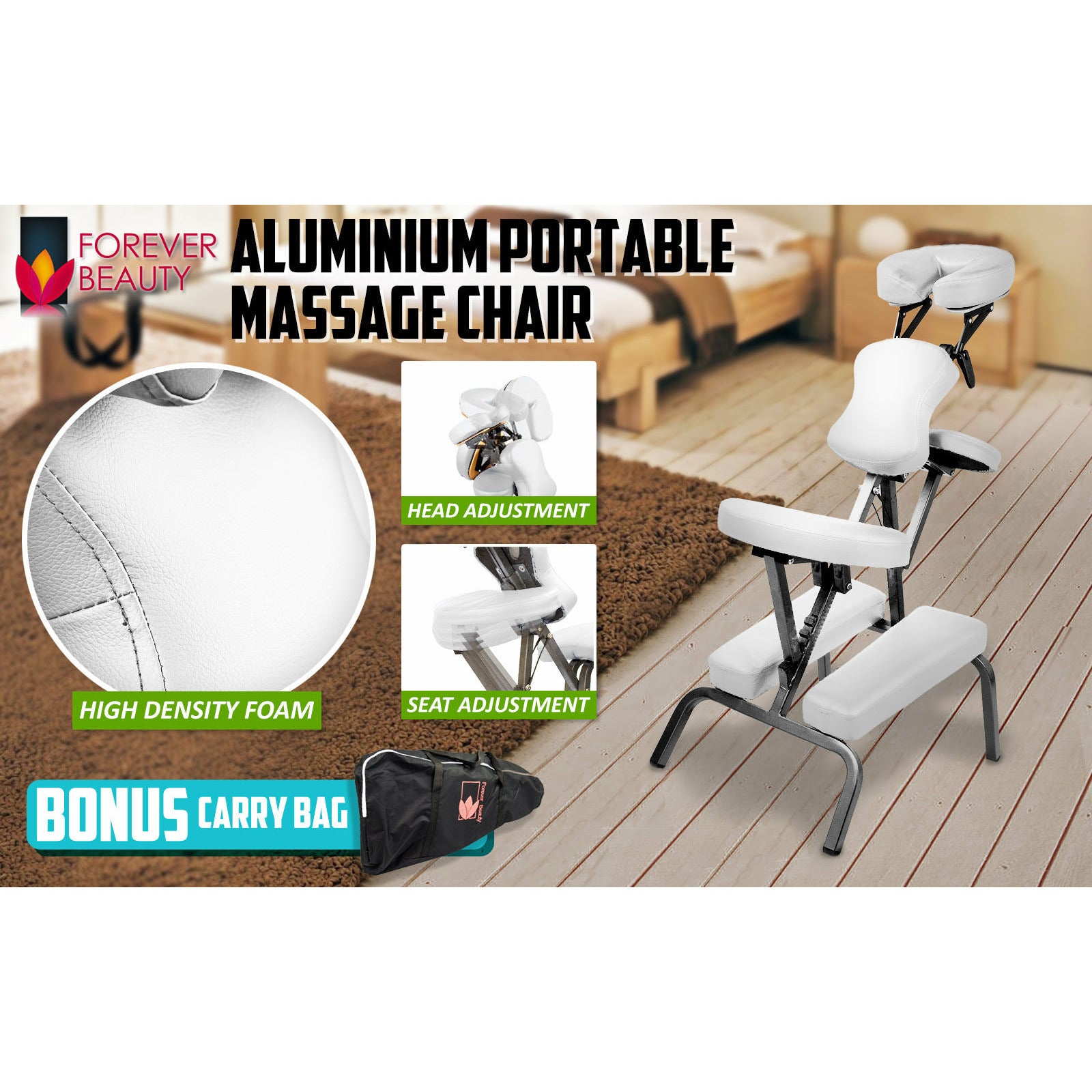Forever Beauty White Portable Beauty Massage Foldable Chair Table Therapy Waxing Aluminium
