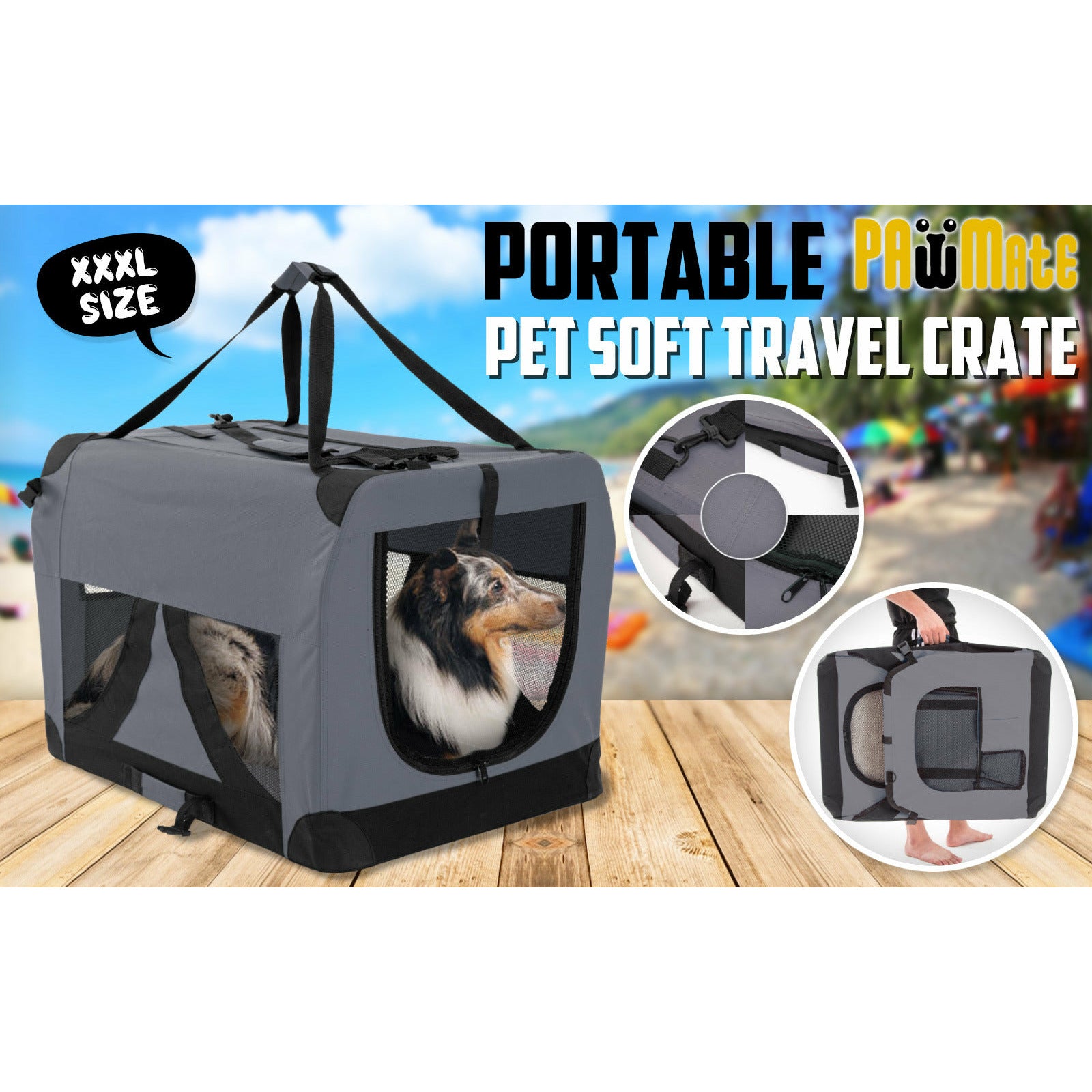 Paw Mate Grey Portable Soft Dog Cage Crate Carrier XXXL