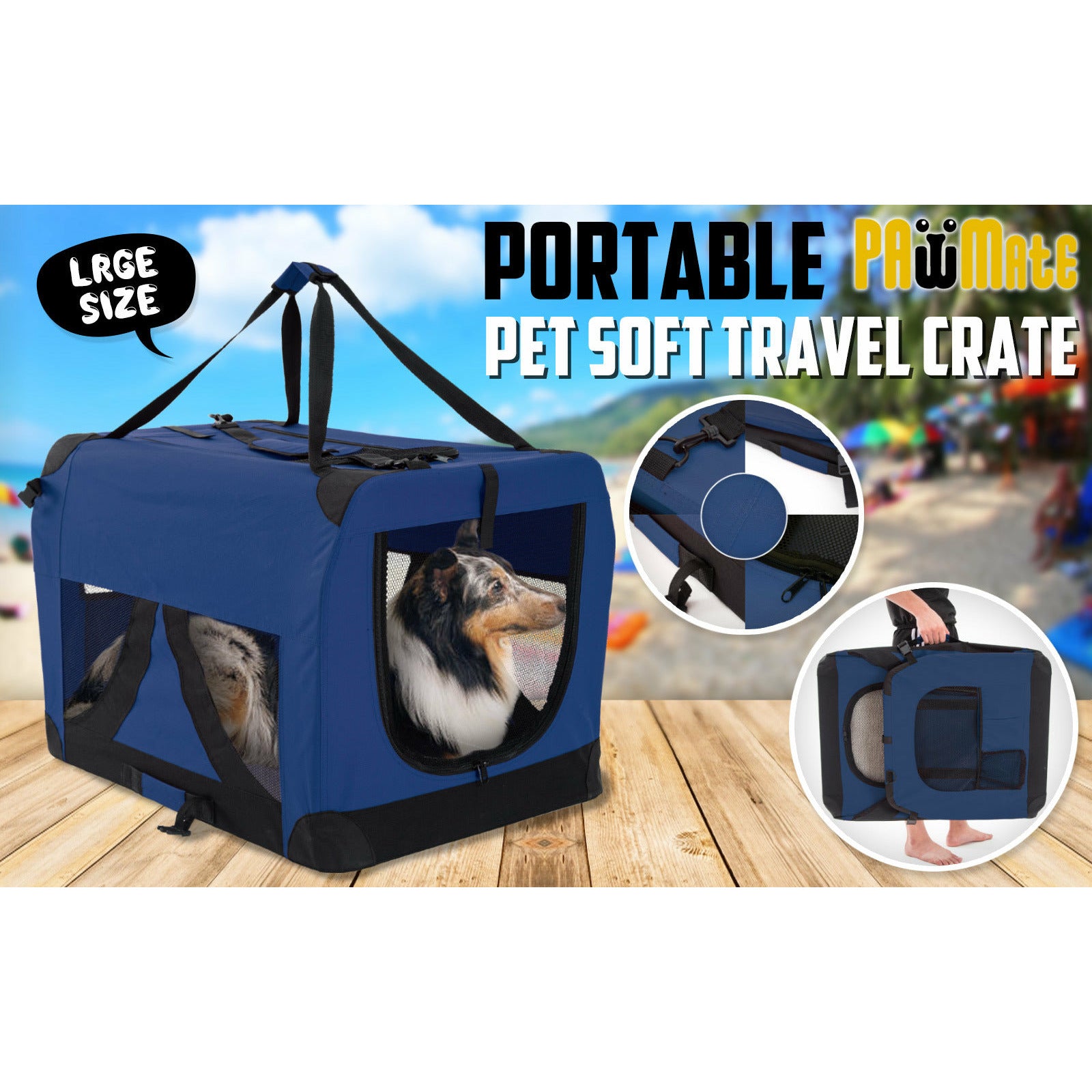 Paw Mate Blue Portable Soft Dog Cage Crate Carrier L