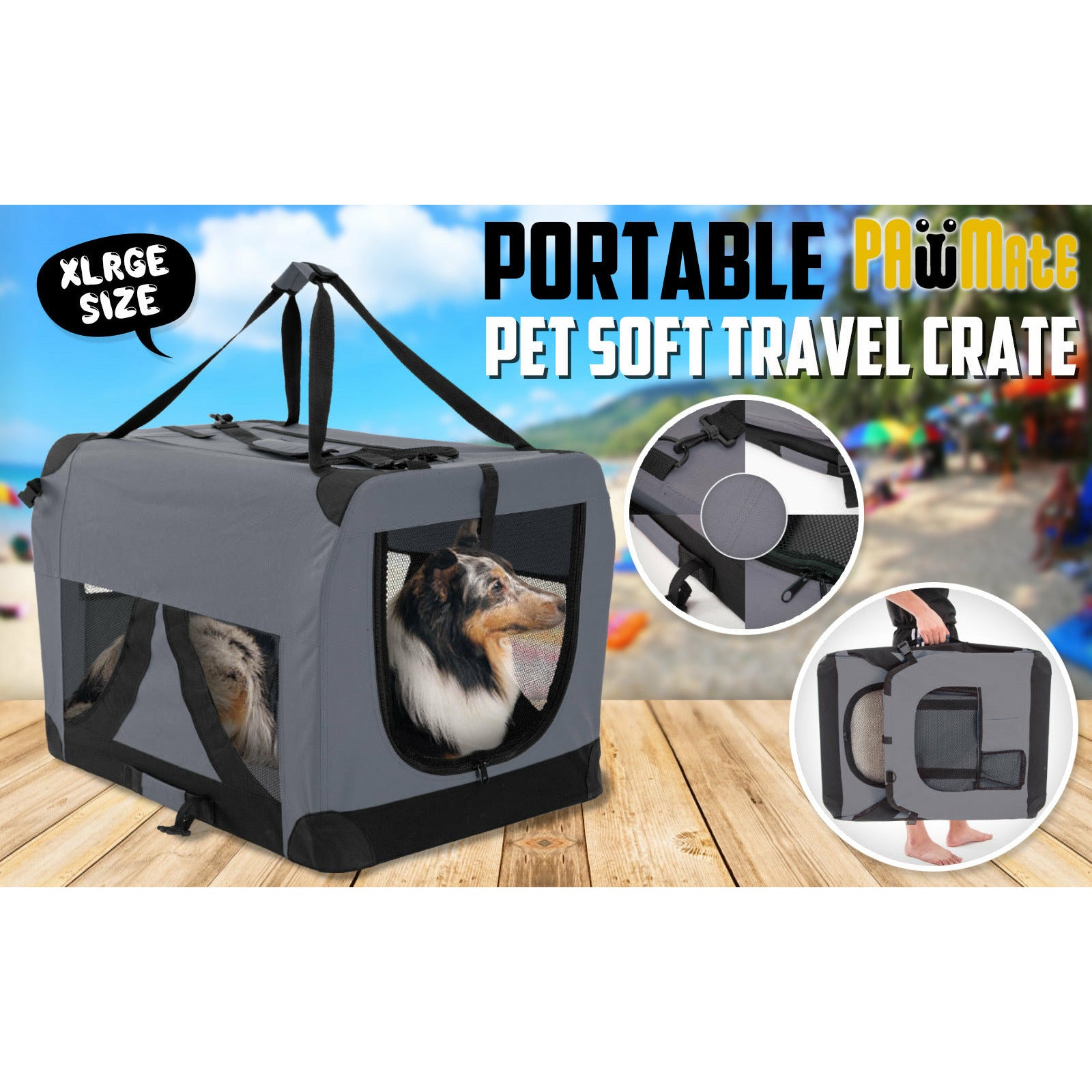 Paw Mate Grey Portable Soft Dog Cage Crate Carrier XL