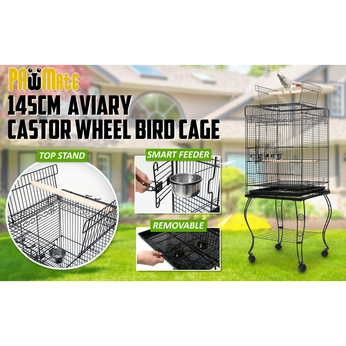 Paw Mate Bird Cage Parrot Aviary Alto 145cm