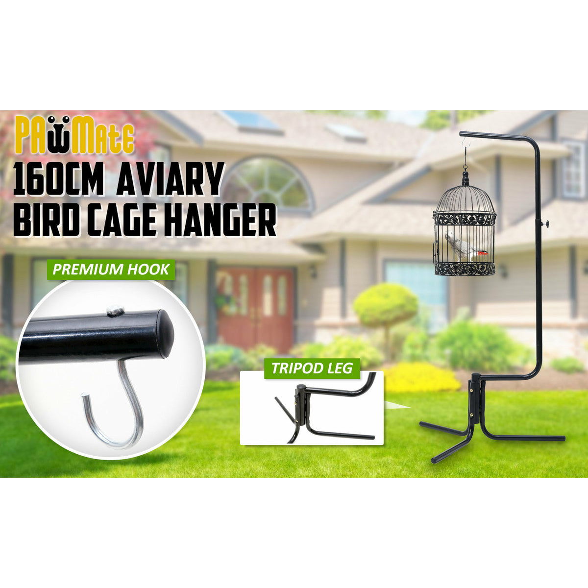 Paw Mate Bird Cage Hanger Stand Parrot Aviary Solo 160cm