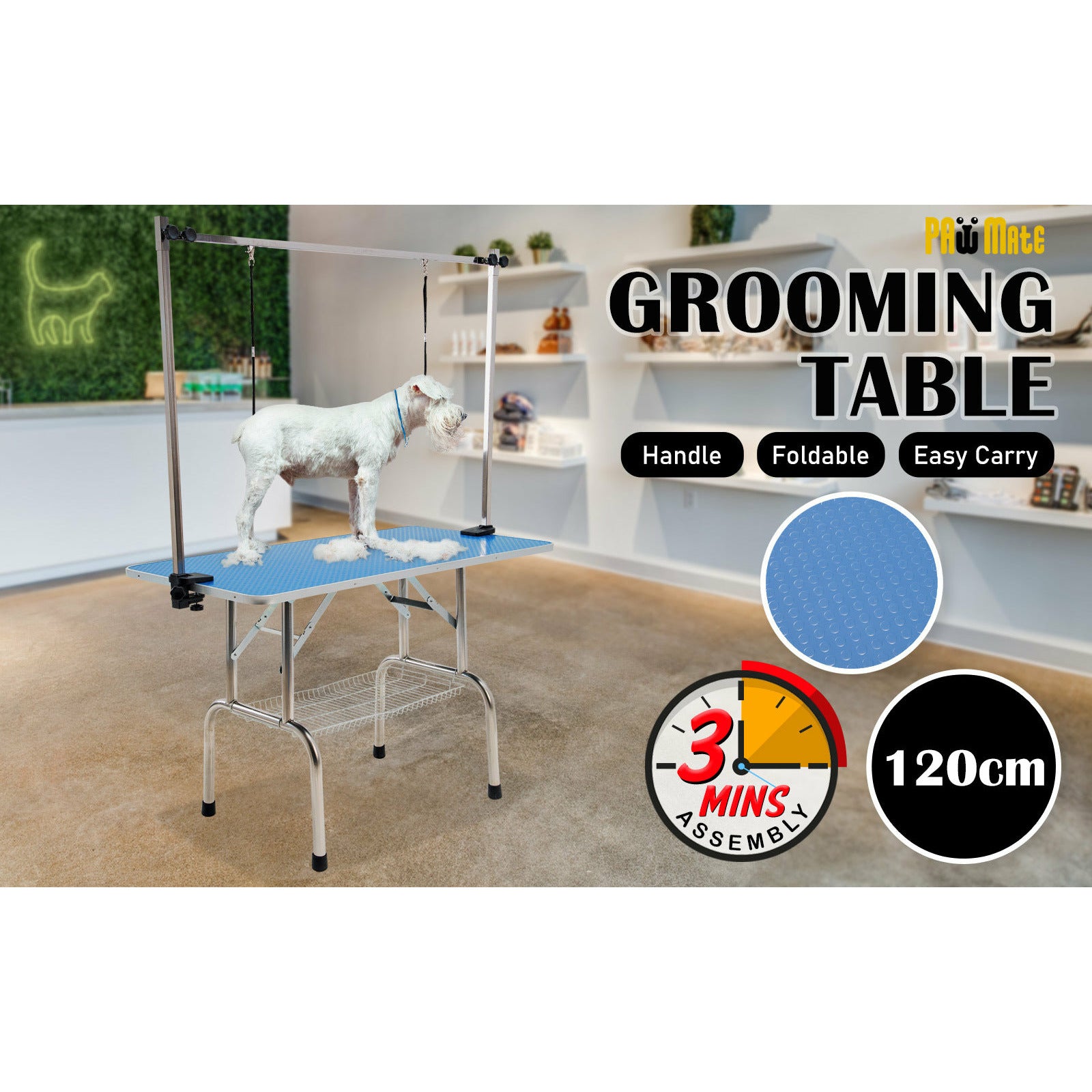 Paw Mate Blue Pet Grooming Salon Table Dual Dog Cat 120cm