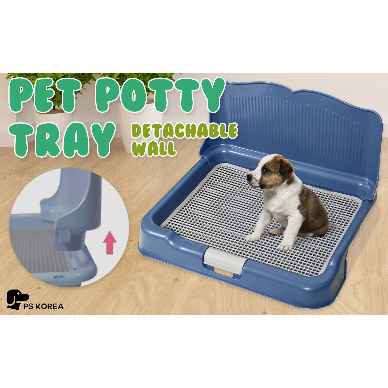 PS KOREA Blue Dog Pet Potty Tray Training Toilet Detachable Wall T2