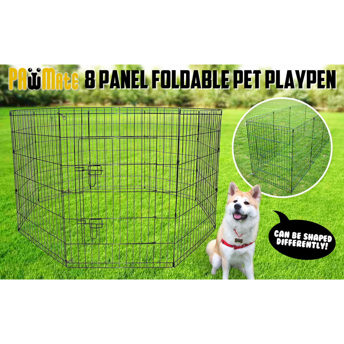 Paw Mate Pet Playpen 8 Panel 30in Foldable Dog Exercise Enclosure Fence Cage