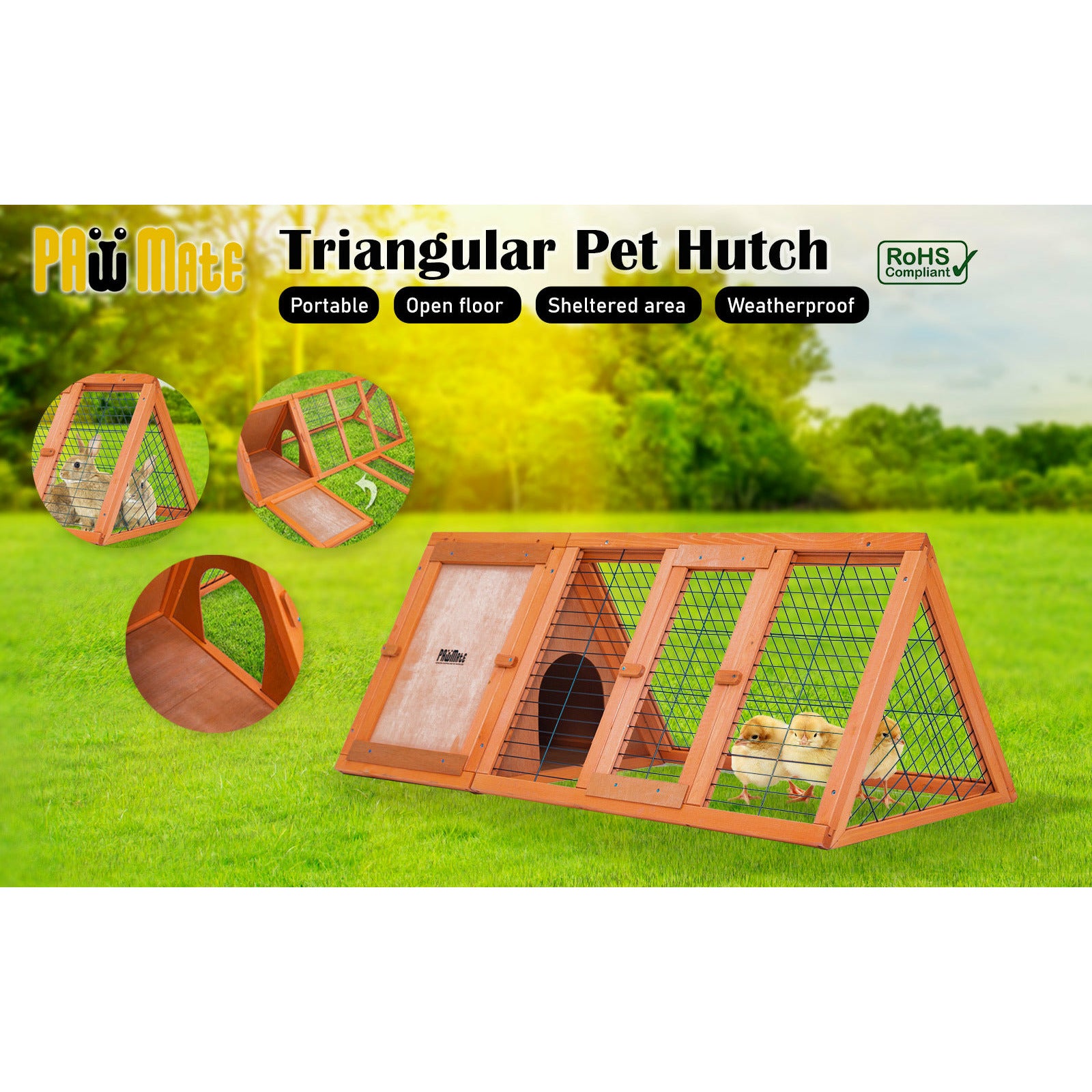 Paw Mate Rabbit Hutch Ester Triangular Wooden Chicken Guinea Pig Cage