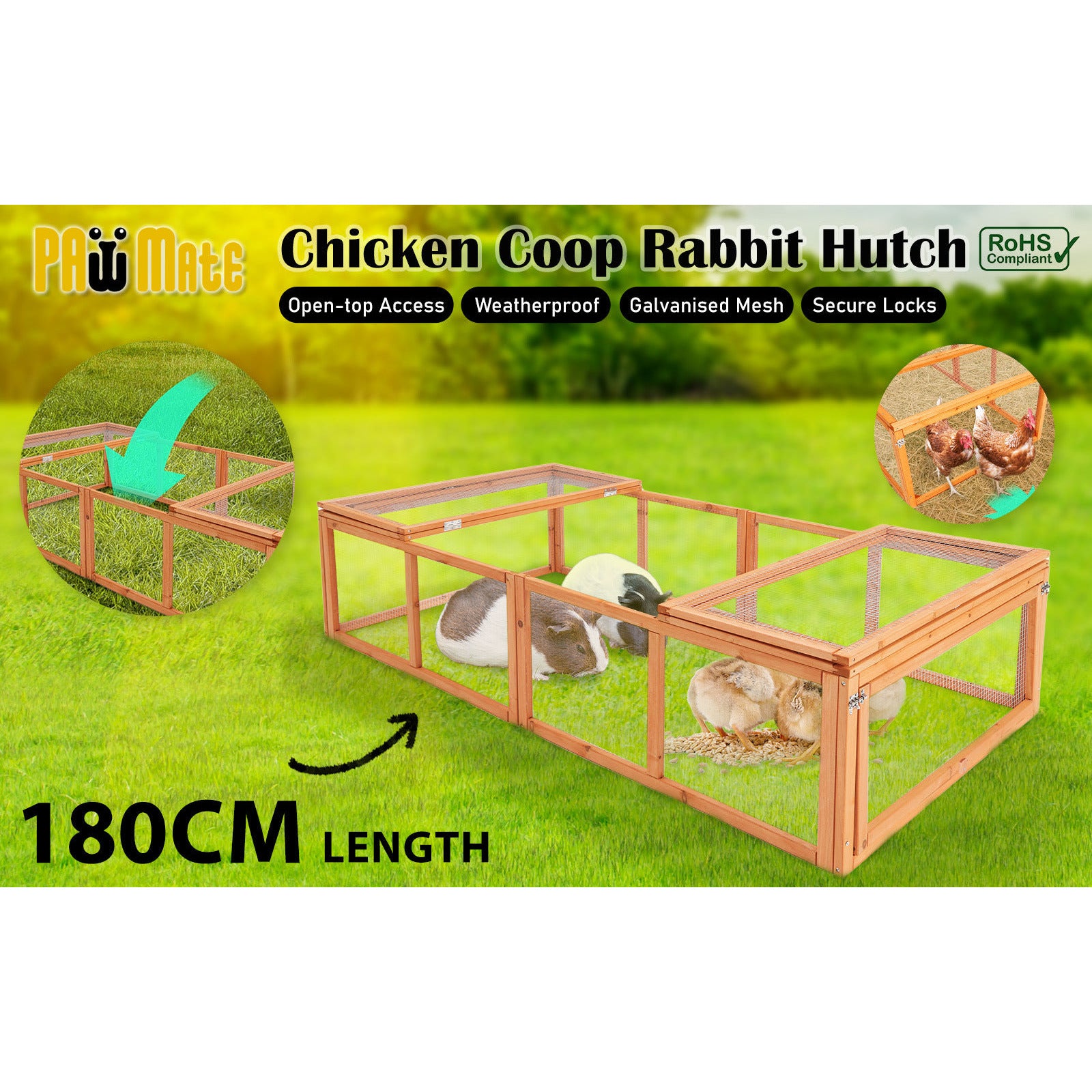 Paw Mate 180 x 90 x 48cm Chicken Coop Run Extension Rabbit Hutch Cage