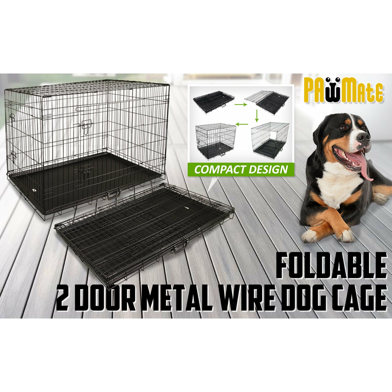 Paw Mate Wire Dog Cage Foldable Crate Kennel 48in with Tray