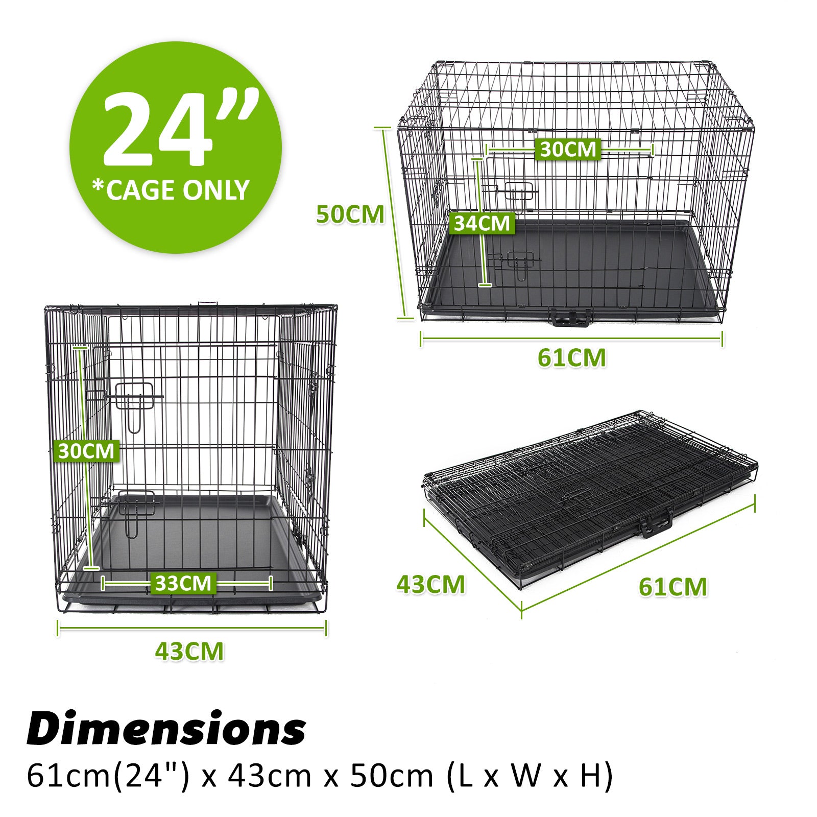 Paw Mate Wire Dog Cage Foldable Crate Kennel 24in with Tray + Cushion Mat Combo