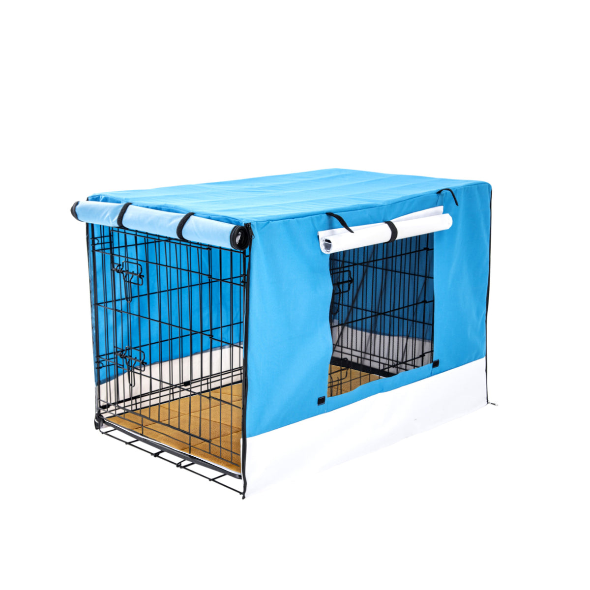 Paw Mate Wire Dog Cage Crate 24in with Tray + Cushion Mat + Blue Cover Combo