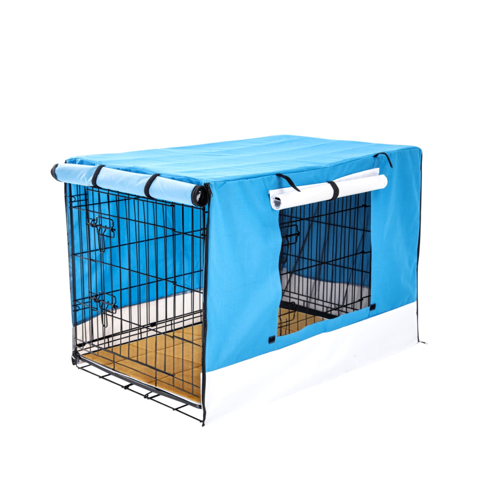 Paw Mate Wire Dog Cage Crate 30in with Tray + Cushion Mat + Blue Cover Combo