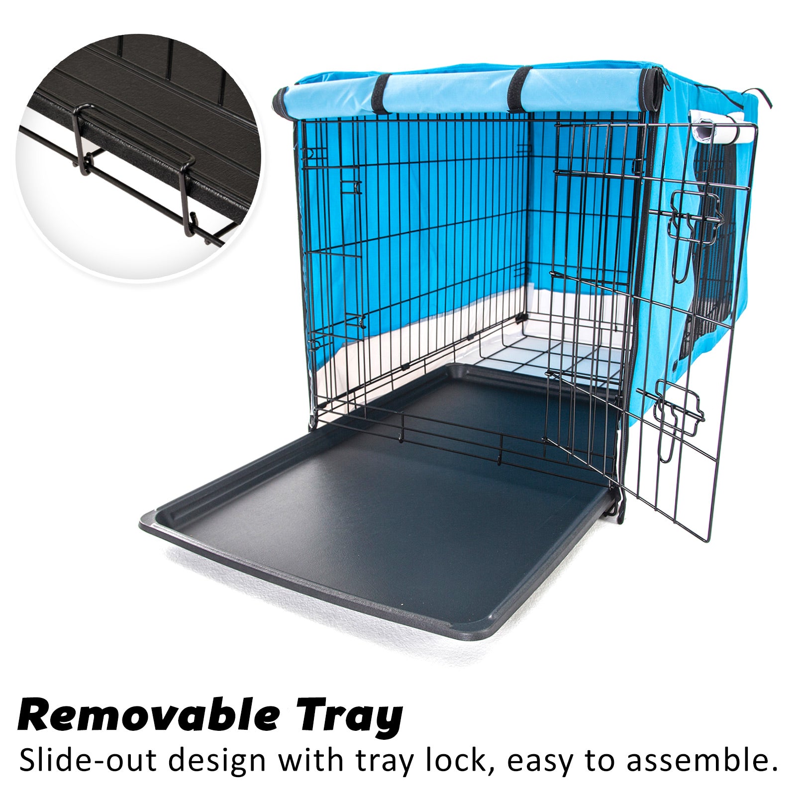 Paw Mate Wire Dog Cage Crate 36in with Tray + Cushion Mat + Blue Cover Combo