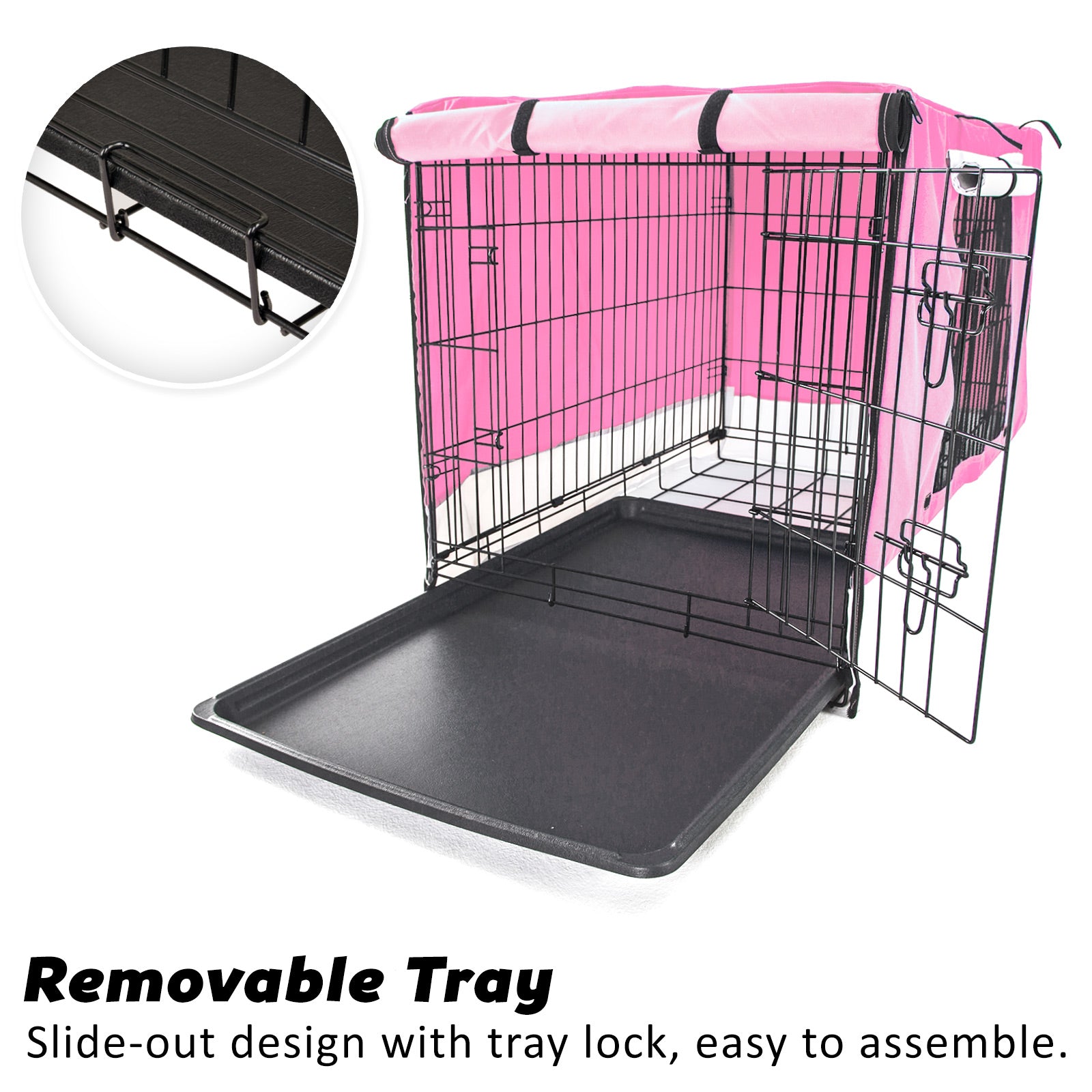 Paw Mate Wire Dog Cage Crate 36in with Tray + Cushion Mat + Pink Cover Combo