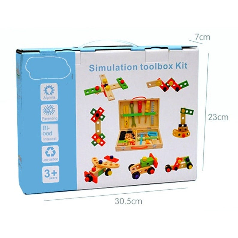 Children's pretend play build fix wood Toolbox Toy, Carpenter Traddie Set For toddlers and kids