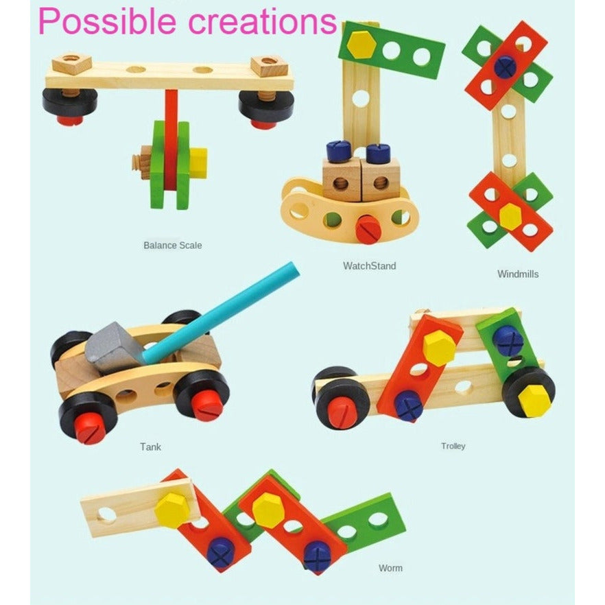 Children's pretend play build fix wood Toolbox Toy, Carpenter Traddie Set For toddlers and kids