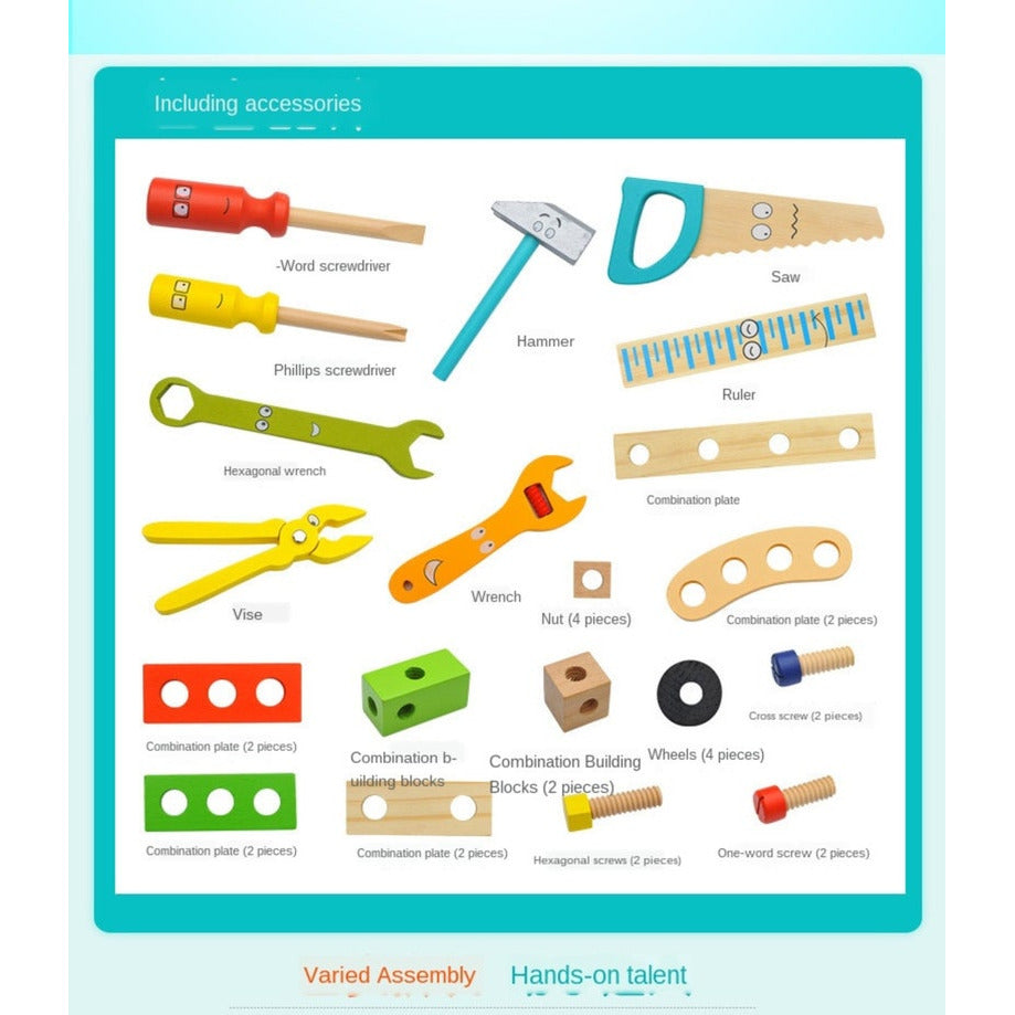 Children's pretend play build fix wood Toolbox Toy, Carpenter Traddie Set For toddlers and kids