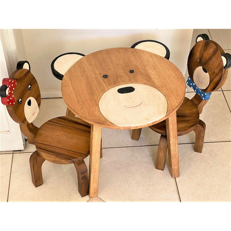 Children's furniture Set Bear Table and 2 Chairs -natural wood handmade and solid build
