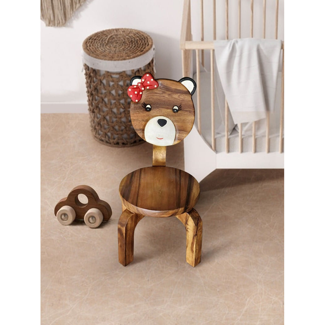 Children's furniture Set Bear Table and 2 Chairs -natural wood handmade and solid build