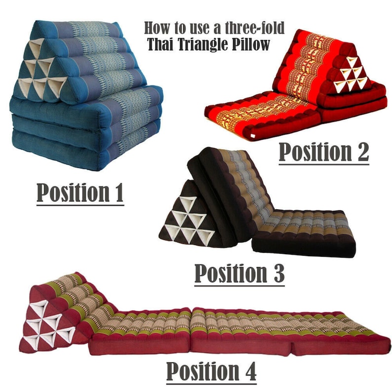 Jumbo Thai Triangle Pillow BLUE  3-Folds comfort with backrest Cushion -100% Kapok Fibre-JUMBO XXL size-BLUE.