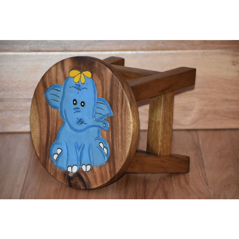 Children's Wooden Stool Blue Baby ELEPHANT Themed Chair Toddlers Step sitting Stool