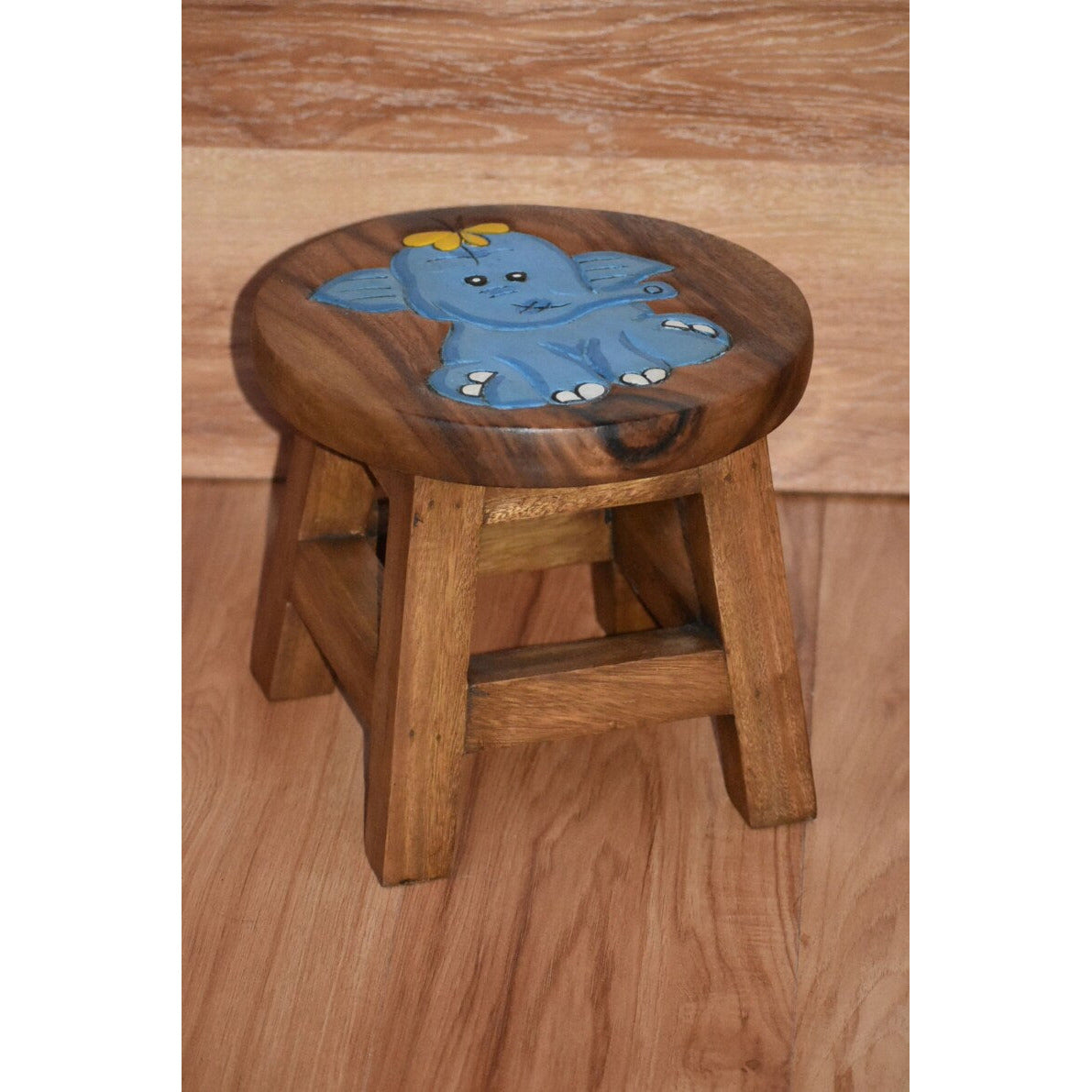 Children's Wooden Stool Blue Baby ELEPHANT Themed Chair Toddlers Step sitting Stool