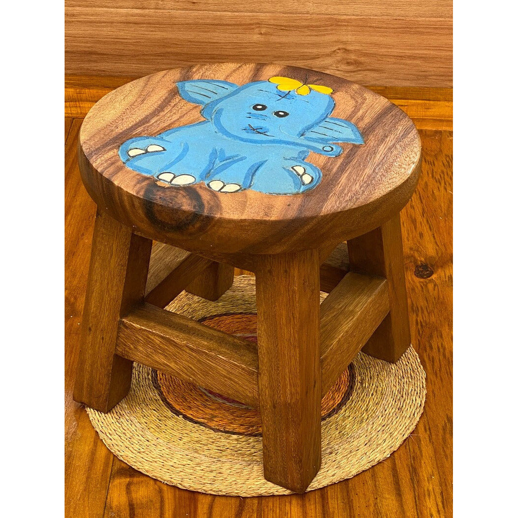 Children's Wooden Stool Blue Baby ELEPHANT Themed Chair Toddlers Step sitting Stool