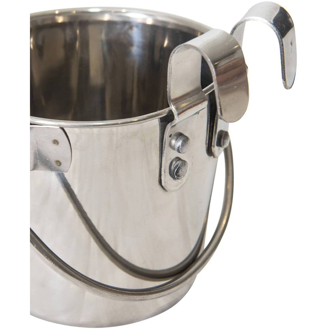 2.8L Stainless Steel Pet Parrot Feeder Dog Cat Bowl Water Bowls Flat Sided Bucket with Riveted Hooks