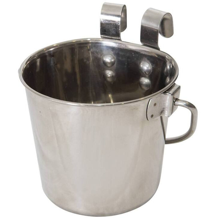 3.8L Stainless Steel Pet Parrot Feeder Dog Cat Bowl Water Bowls Flat Sided Bucket with Riveted Hooks