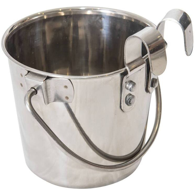 3.8L Stainless Steel Pet Parrot Feeder Dog Cat Bowl Water Bowls Flat Sided Bucket with Riveted Hooks