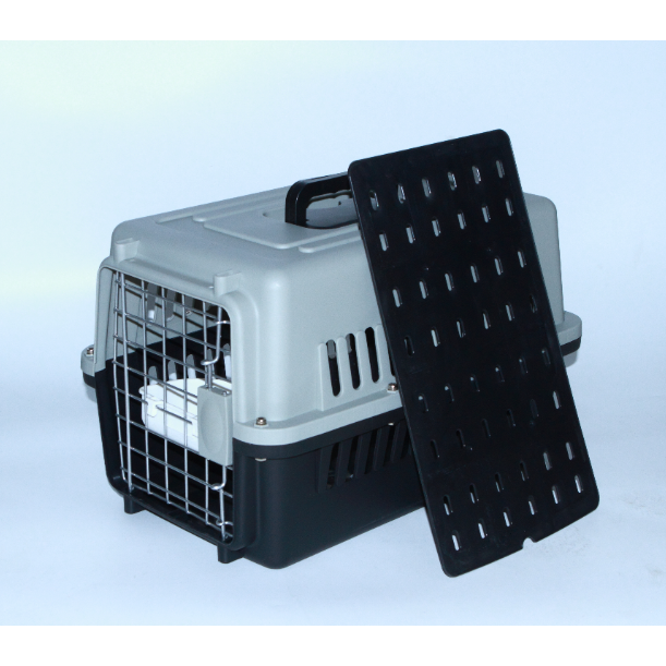 Small Dog Cat Crate Pet Airline Carrier Cage With Bowl and Tray-Black