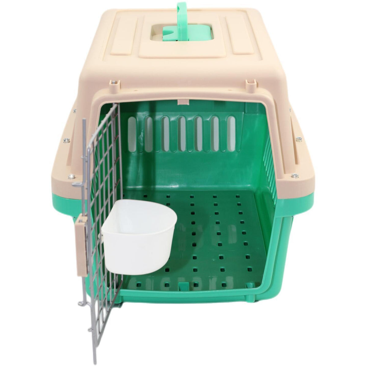 Small Dog Cat Crate Pet Airline Carrier Cage With Bowl and Tray-Green