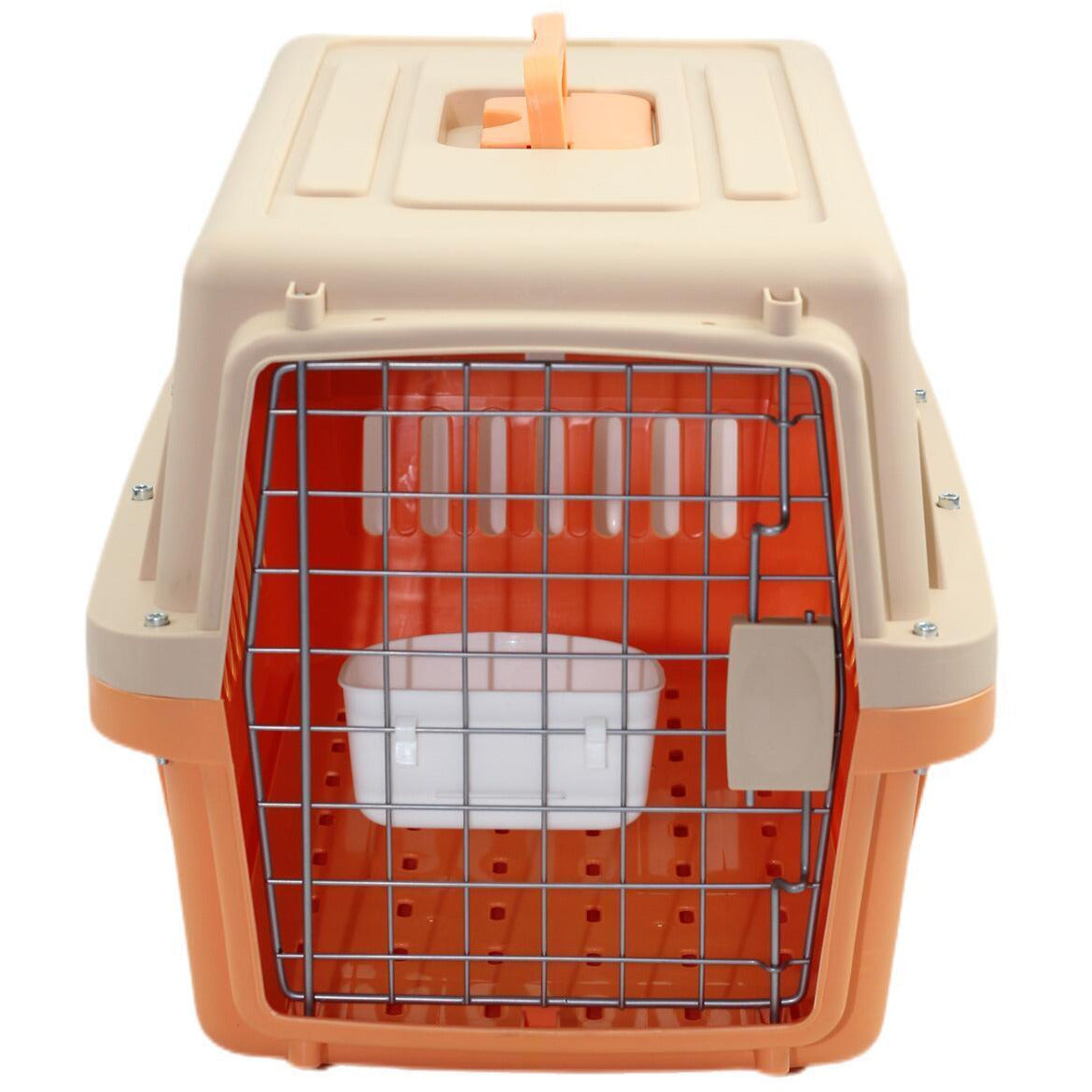 Small Dog Cat Crate Pet Airline Carrier Cage With Bowl and Tray-Orange