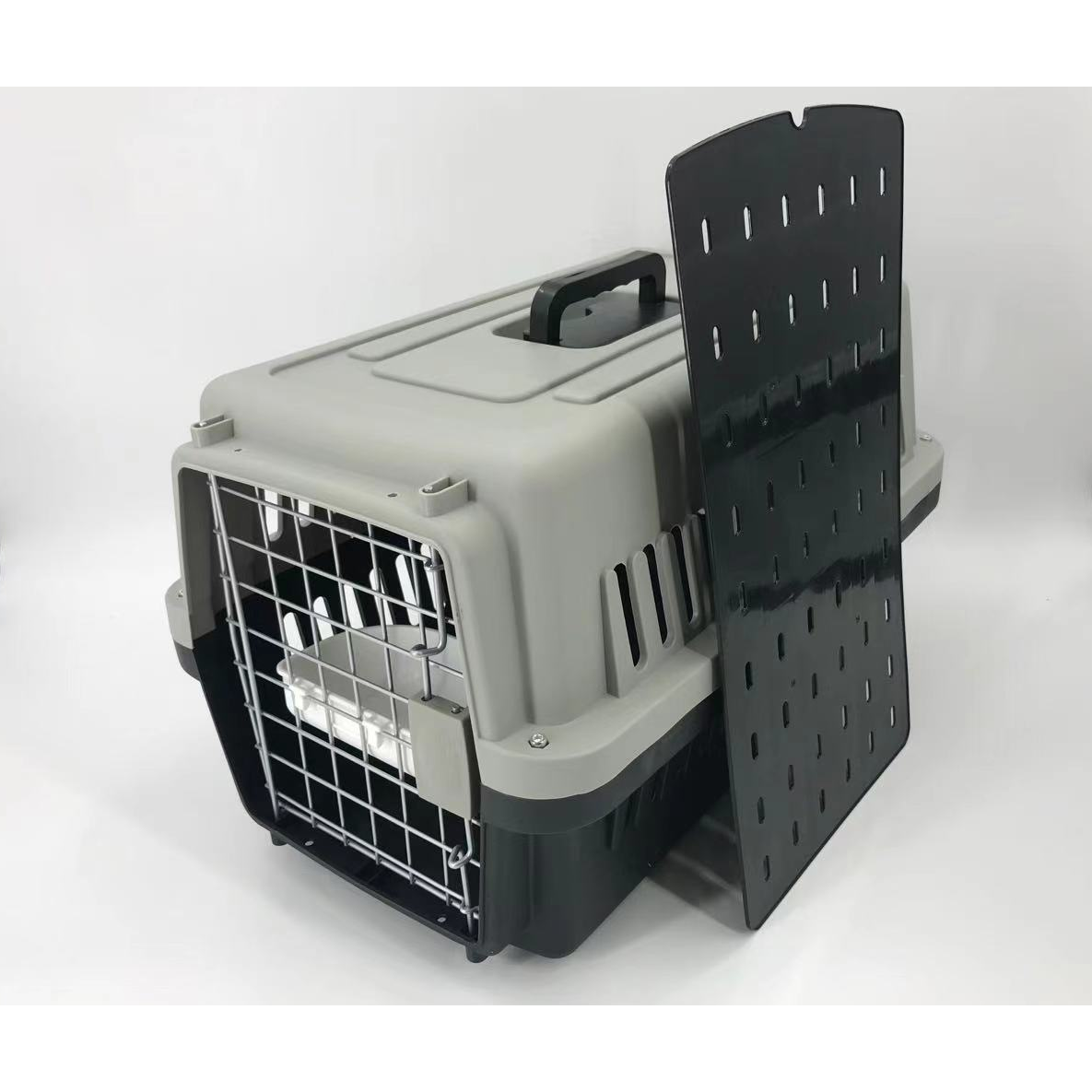 Medium Dog Cat Crate Pet Carrier Airline Cage With Bowl & Tray-Black