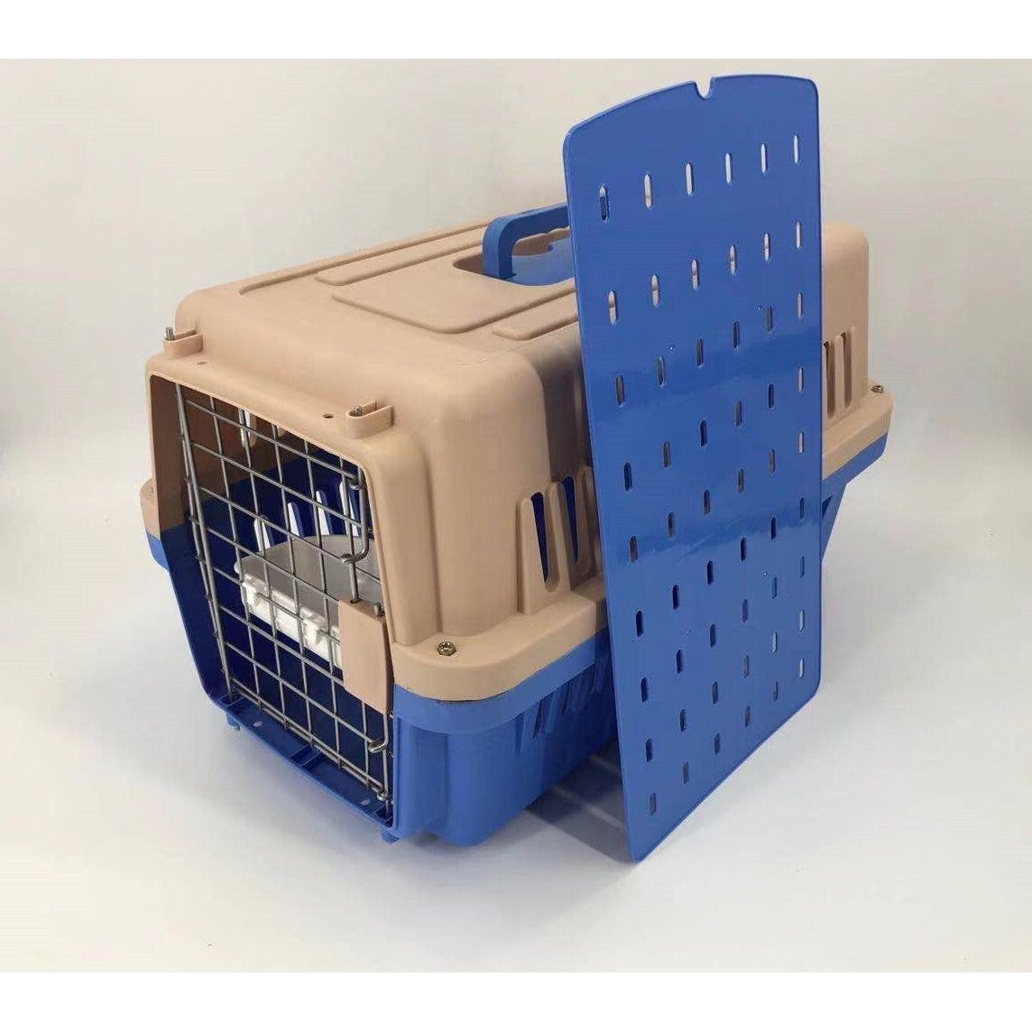 YES4PETS Medium Dog Cat Crate Pet Rabbit Carrier Airline Cage With Bowl &amp; Tray-Blue